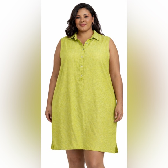 Tahari Dresses & Skirts - Tahari 100% Linen Sleeveless Shirt Dress Lime Green Plus Size Summer Spring‎ 1X